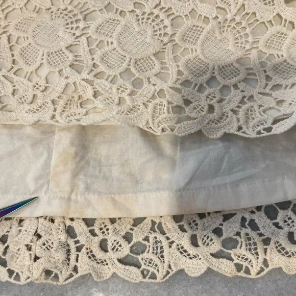 Loft Cream Cotton Ribbon Waist Floral Lace Mini Skirt Zip Lined Size 6 - Picture 10 of 10